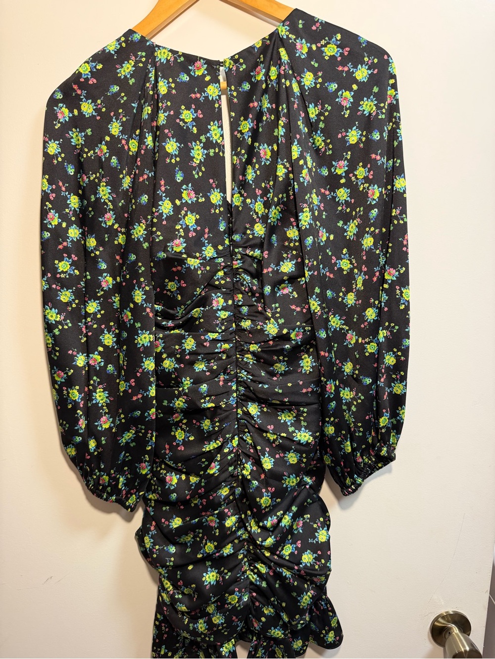 Sandro Novalee Floral Ruched Mini Dress Noir Black V-Neck Ruffle NWT US 4 $415 - Picture 12 of 12